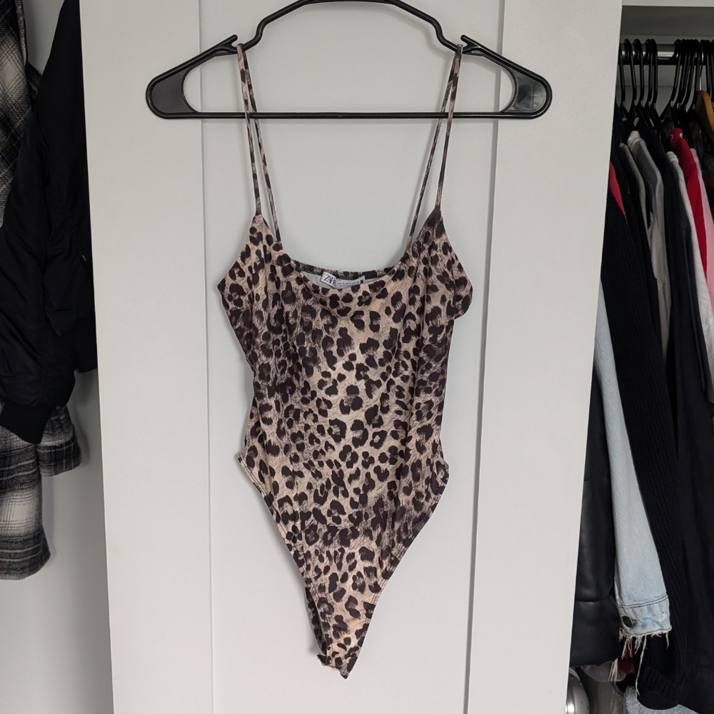 Zara Brown Leopard Cami Bodysuit Size small